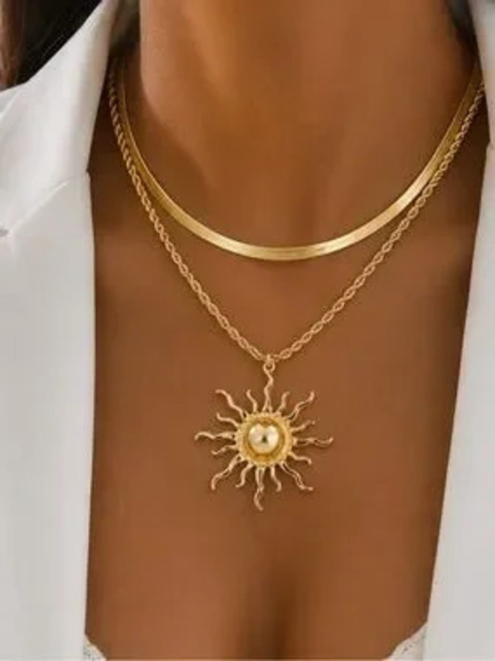 Gold Sunburst Layered Necklace